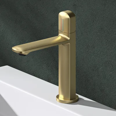 Produktbild von Mai & Mai Armatur Bad Wasserhahn Badezimmer Waschtischarmatur Einhebelmischer Mischbatterie Bad aus Messing mit Wassersparfunktion Gebürstet gold 1190