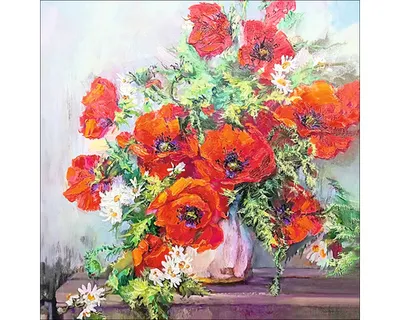Produktbild von Glasbild Still Life With Red Flowers 50x50 cm