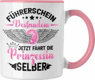Produktbild von Trendation - Führerschein Bestanden Tasse Geschenk Frauen Mädchen Prinzessin Geschenk zum Bestandenden Führerschein (Rosa)