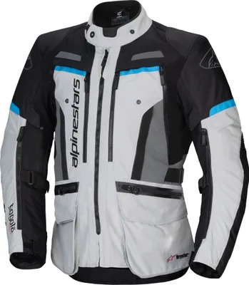 Zdjęcie produktu dla Alpinestars Bogota Pro Drystar® – wodoodporna kurtka motocyklowa z tkaniny, jasnoszara/niebieska, rozmiar 4XL
