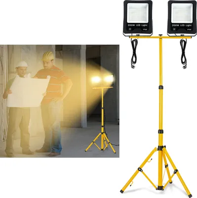 Obrázek produktu pro UISEBRT LED stavební reflektor 2*200W teplá bílá se stativem LED reflektor pracovní světlo IP66 pro vnitřní venkovní staveniště