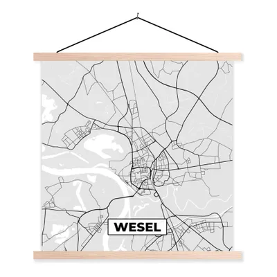 Produktbild von MuchoWow® Textilposter Deutschland - Wesel - Karte - Stadtplan - Wegbeschreibung 40x40 cm mit holzfarbenen Rahmen - Posterleiste