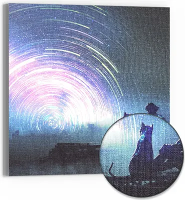 Produktbild von DEQORI Hybrid Leinwand Bild 30x30 cm 'Sternenkomplizen' Wandbild Glas flach modern