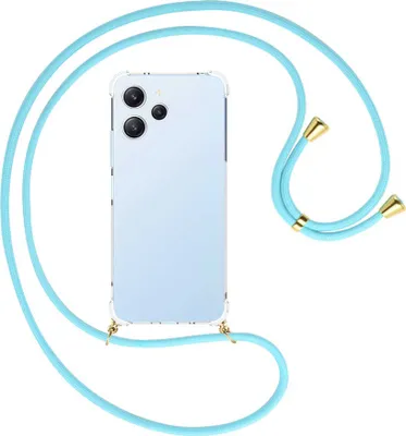Produktbild von Handykette Backcover-Schutzhülle mit Band (Metall goldfarben) für Xiaomi Redmi 12 (6.79'') - himmelblau