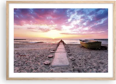 Produktbild von Gerahmtes Poster - Rahmen in heller Eiche - Boot Strand Himmel - 70x50 cm - Wand Bild - Wanddeko - Wandbilder - Kunstposter - Wandposter - Bilderrahmen - Bilder - Kunstdruck - P2NAA70x50-5064