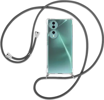Produktbild von Handykette Backcover-Schutzhülle mit Band (Metall silberfarben) für Honor 70 5G (FNE-AN00, 6.67'') - dunkelgrau