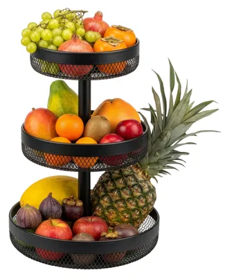 Immagine prodotto di Vassoi per frutta eluno, cestino per il pane rotondo a 3 ripiani, ciotola per frutta, cesto per frutta, Ø 20 cm, 25 cm e 30 cm in metallo nero