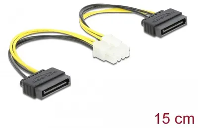 Produktbild von DeLOCK Stromkabel 2 x SATA 15 Pin Stecker zu 8 Pin EPS Stecker 15 cm, 0,15 m, 2 x SATA 15-Pin, EPS 8-pin, Männlich, Weiblich, Gerade