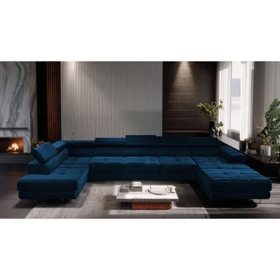 Produktbild von MUFFO Ecksofa U-Form Links WILD MAXI U mit Schlaffunktion 125x318 Velours Dunkelblau