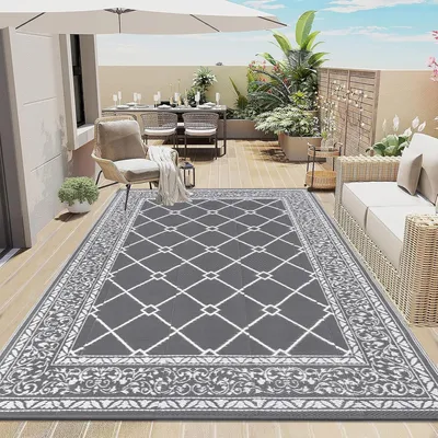 Immagine prodotto di Tappeto da esterno impermeabile, 180 x 270 cm, reversibile, in plastica, per il giardino