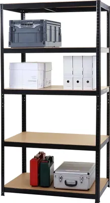 Obrázek produktu pro Regály pro vysoké zatížení HWC-E33, regály do sklepa bez šroubů, 875kg ocel 5 polic  černá 200x100x60cm