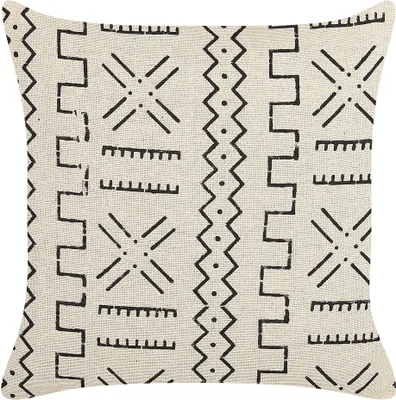 Produktbild von BELIANI Dekokissen Cremeweiß / Schwarz Baumwolle 45 x 45 cm Bezug mit Füllung Reißverschluss Geometrisches Muster Boho Modern Wohnzimmer Schlafzimmer