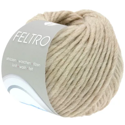 A ball of beige yarn with a label.