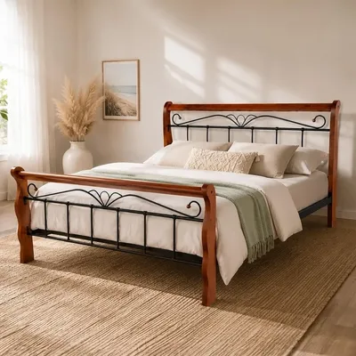 Produktbild von Homestyle4u 987, Metallbett 160x200 Schwarz Braun, Bettgestell Mit Lattenrost