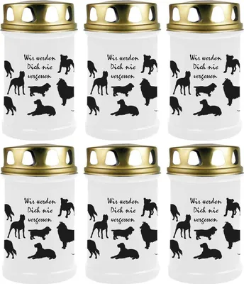 Produktbild von Grabkerze Weiß 6er Pack, Brenndauer: 48 Stunden ( je Kerze ), Motiv: Hunde