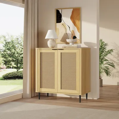 Immagine prodotto di Credenza "Lukhomso" con 2 ante 83 x 80 x 40 cm effetto rovere / effetto rattan