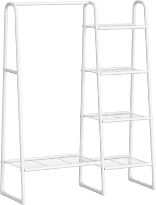 Imagen del producto de Perchero con 5 estantes - Armario para ropa con barra y estantes de almacenamiento - Acero - Capacidad de carga: 70 kg