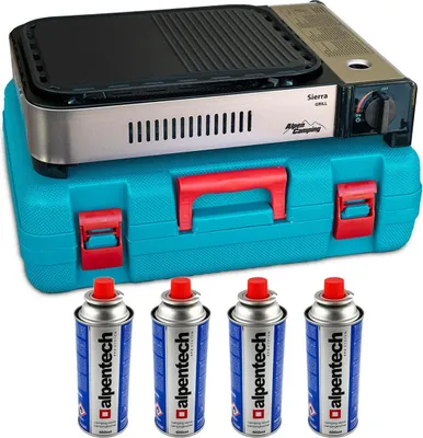 Image de Plancha à gaz Barbecue grill 2100W Cuisson 30 x 24cm Piezo + 4 cartouches gaz + Mallette ALPEN