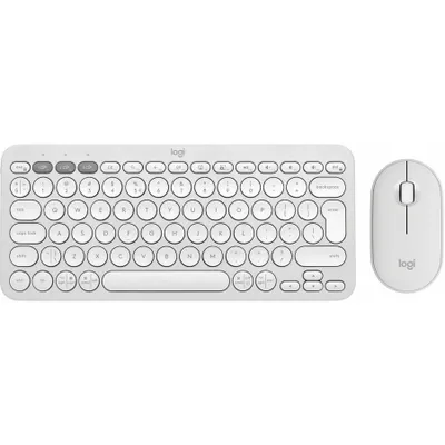A white wireless keyboard and mouse set is displayed on a white background.