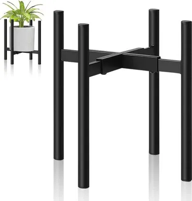 Image de Supports à plantes métalliques réglables, noirs, pour l'intérieur