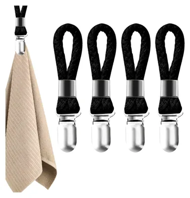 Produktbild von 4 Handtuchklammern, Clips zum Aufhängen von Handtüchern, Halterclips ohne Nähen, schwarze Handtuchklammern für Küche, Bad, Balkon
