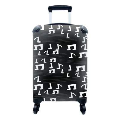Produktbild von MuchoWow® Koffer Handgepäck Trolley Rollkoffer Kleine Reisekoffer mit 4 Rollen - Musik - Schwarz und Weiß - Muster - Cabin Size < 55x40x23 cm & 55x40x20 cm - Fotokoffer - Kabinenkoffer - Boardgepäck - Reise-Box - Reisekoffer - Reisegepäck - Koffer mit Bild - Trolley für Kinder
