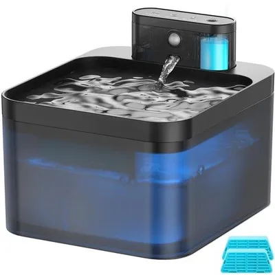 Zdjęcie produktu dla Bezprzewodowy fontannka do picia dla kotów o pojemności 2,2 litra, z bardzo cichą pompą, oświetleniem LED i filtrem węglowym (2 filtry zapasowe + 1 gąbka)