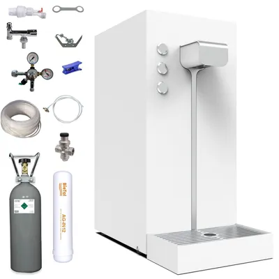 Produktbild von Wassersprudler Sprudelwassergerät Tafelwasseranlage Flux Slim Plus weiß 2 kg CO2