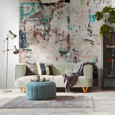 Productafbeelding van Profhome 399271-GU Fotobehang graffiti mat beige blauw 3,71 m x 2,8 m