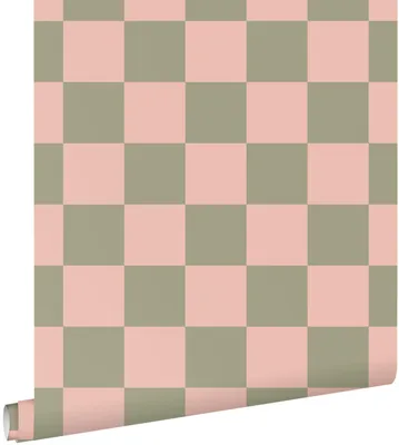 Zdjęcie produktu dla ESTAhome Tapeta motyw kratki zielonymIróżowym 50 x 900 cm