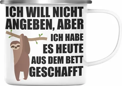 Produktbild von Trendation -  - Lustige Faultier Emaille Tasse Ich Will Nicht Angeben Geschenk Kollegin Kollege Büro Arbeit BüroEmaille Tasse Geschenkidee Arbeitskollegin (Silber)