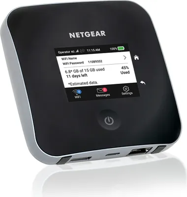Produktbild von NETGEAR Nighthawk M2 Mobiler WLAN Router / 4G LTE Router MR2100 (bis zu 2 GBit/s Download-Geschwindigkeit, LTE Cat20 Hotspot für 20 Geräte, WiFi überall nutzen, für jede SIM-Karte freigeschaltet), Router für Mobilfunknetz, Schwarz, Tragbar, LCD, 6,1 cm (2.4"), Gigabit Ethernet