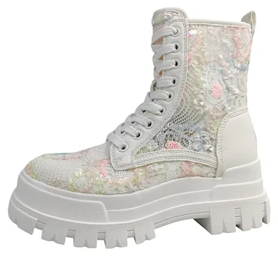Immagine prodotto di Scarpe da donna, stivali, modello stringato, colore bianco, per il tempo libero