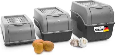 Produktbild von Novaliv Gemüseboxen Kartoffelboxen Vorratsbehälter 3,5l bis 9l (Grau, 1x Set 3,5l+5l+9l)