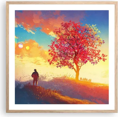 Produktbild von Gerahmtes Poster - Rahmen in heller Eiche - Baum Wiese Feld - 60x60 cm - Wand Bild - Wanddeko - Wandbilder - Kunstposter - Wandposter - Bilderrahmen - Bilder - Kunstdruck - Wandbild - P2NAC60x60-3715