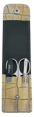 Produktbild von Solingen Maniküre Set 3-teilig – Nagelschere, Pinzette & Saphirfeile – Echtleder Etui Germany Gelb / Kayman