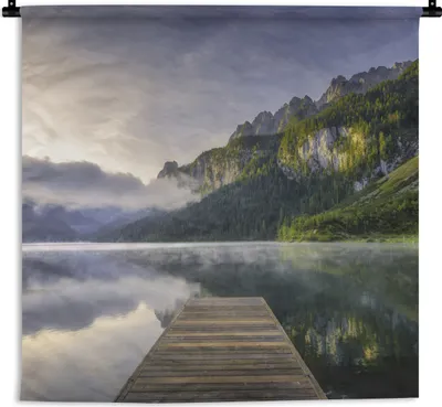 Produktbild von MuchoWow® Wandteppich Wandbehang Sonnenaufgang über der ruhigen Landschaft in Österreich 120x120 cm Tapisserie Dekoration Wandtuch - Modern - Baumwollgewebe
