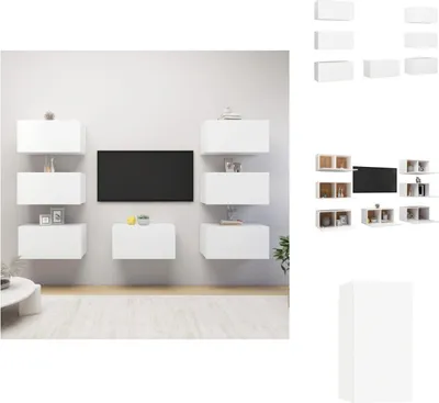 Imagen del producto de vidaXL: Armarios para televisión, 7 unidades, color blanco, 30,5 x 30 x 60 cm, fabricados en material de madera, muebles para televisión