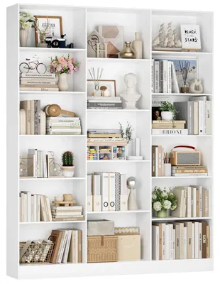 Produktbild von Bücherregal 188 cm mit 17 Fächern Standregal Aufbewahrungsregal weiß 149 x 23,5 x 188 cm