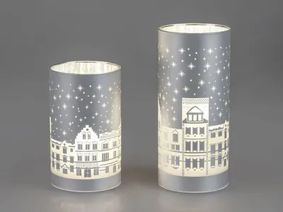 Produktbild von 2er Set LED Tischlampen HÄUSERZEILE silber H. 15 + 20cm aus Glas Formano W24