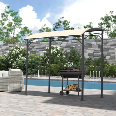Image de Pavillon de jardin avec barbecue 215 x 150 x 220 cm – Pavillon de jardin avec toit résistant aux UV, structure en acier et crochets, en polyester, beige