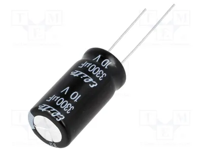 Immagine prodotto di 5 condensatori: elettrolitici a montaggio su circuito stampato, capacità 3300uF, diametro 12,5x25mm, tensione 10VDC, tolleranza 20%, codice prodotto PF1A332MNN1225