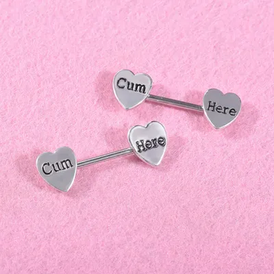 Produktbild von 1 Stück „Cum Here“-Brief-Herz-Nippelring für Damen, Edelstahl, Piercing-Schmuck