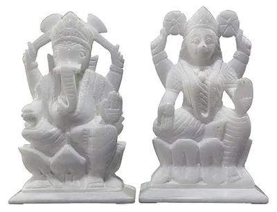 Produktbild von 17,8 cm Ganesha Lakshmi Statue – handgefertigt aus indischem Marmor für Räucherstäbchen Pooja