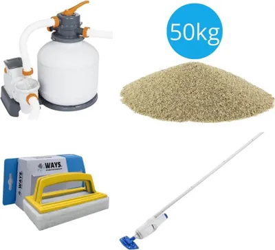 Obrázek produktu pro Bestway - Bazénový vysavač AquaReach & čerpadlo pískové filtrace 5678 L/u & filtrační písek 50 kg & čisticí kartáč WAYS