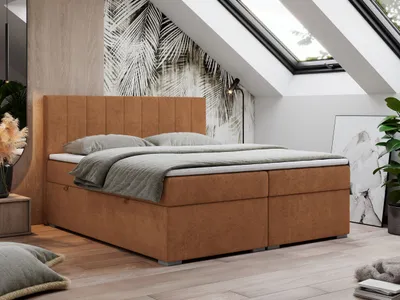 Produktbild von Boxspringbett 140x200, Bett 140x200 mit Matratze und Topper, Boxspringbett mit Bettkästen, Doppelbett - LOPE - 140x200 - Orange - Struktur - H4