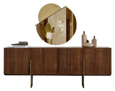 Immagine prodotto di Cassettiera senza tempo con specchio marrone Credenza moderna per la sala da pranzo Credenza per la sala da pranzo