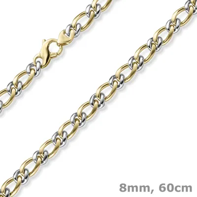 Produktbild von 8mm Panzer-Figaro Phantasie Kette Halskette aus 585 Gelbgold & Weißgold 60cm