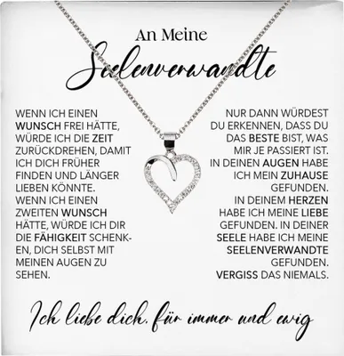 Produktbild von 22Feels Seelenverwandte Ich Liebe Dich Frauen Geschenk Ehefrau Freundin Herz Halskette Valentinstag Hochzeitstag Jahrestag (Damen Silber 925/000 Schmuck)
