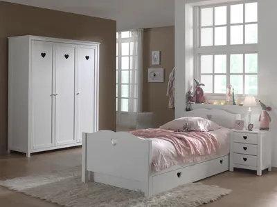 Produktbild von Set Amori best. aus: Einzelbett, Bettschublade, Nachtkonsole und Kleiderschrank 3-trg., Weiß
